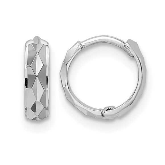 14K White Gold Hinged Hoop Diamond-Cut Earrings (2.50mm thick)